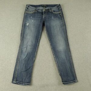 Silver Jeans Womens 27 Twisted Capri 5-Pocket Stretch Flex Distressed Denim Blue